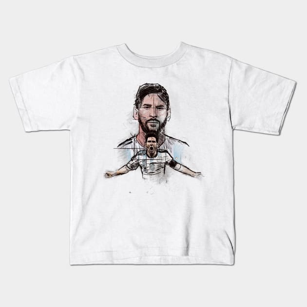 Messi On Sketch Art Kids T-Shirt by pentaShop